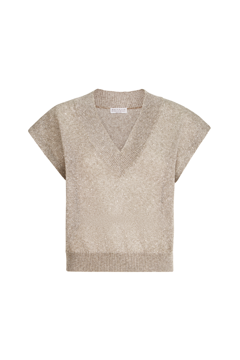 Linen and cotton Diamond yarn sweater, Alternate, color, Light Brown