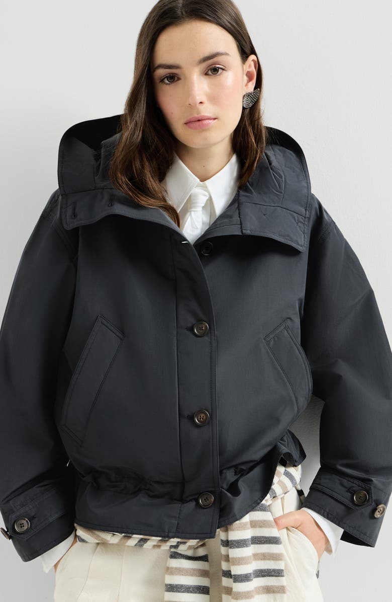 Brunello Cucinelli Taffeta outerwear jacket with monili, Alternate, color, Blue