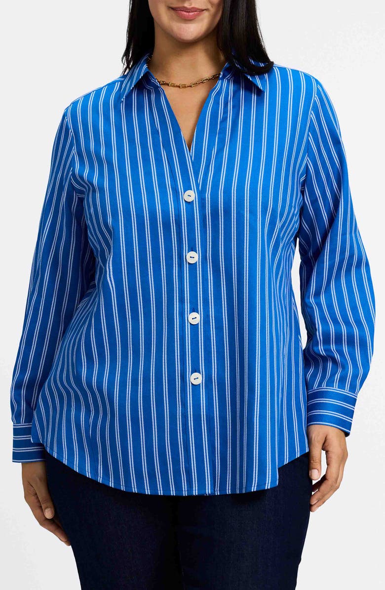 Foxcroft Paityn Stripe Cotton Button-Up Shirt, Main, color, Cobalt Blue White