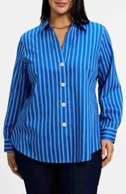 Foxcroft Paityn Stripe Cotton Button-Up Shirt