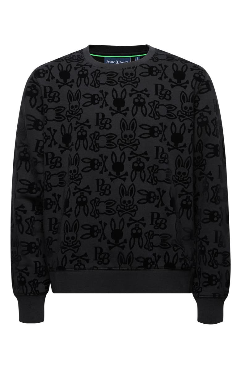 Psycho Bunny Kids' Reed Flocked Crewneck Sweatshirt, Main, color, Black