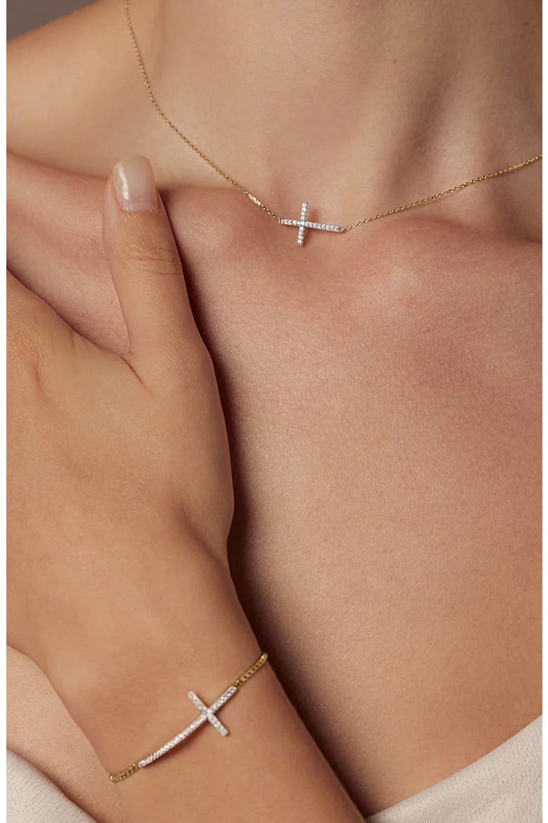 Horizontal Cross Adjustable Bracelet, Necklace & Ring Set Faith‑Inspired, Alternate, color, Gold