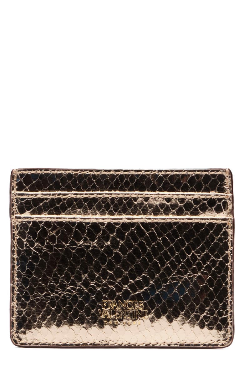 Snakeskin Embossed Metallic Leather Card Case, Main, color, GOLD