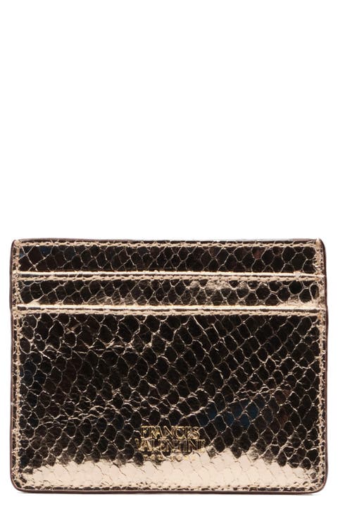 Snakeskin Embossed Metallic Leather Card Case