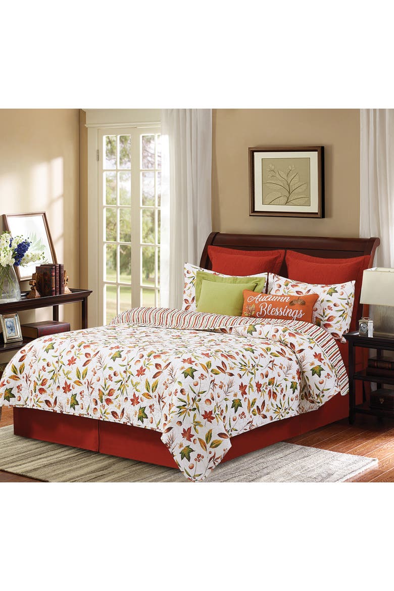 Camilla Fall Leaves Cotton Quilt Set  - Reversible and Machine Washable, Main, color, Red