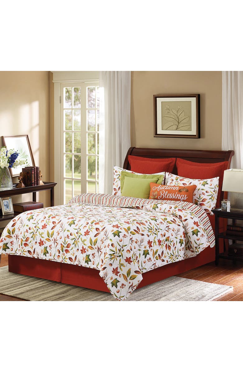 C&F Home Camilla Fall Leaves Cotton Quilt Set  - Reversible and Machine Washable, Main, color, Red