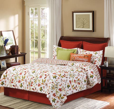 Camilla Fall Leaves Cotton Quilt Set  - Reversible and Machine Washable