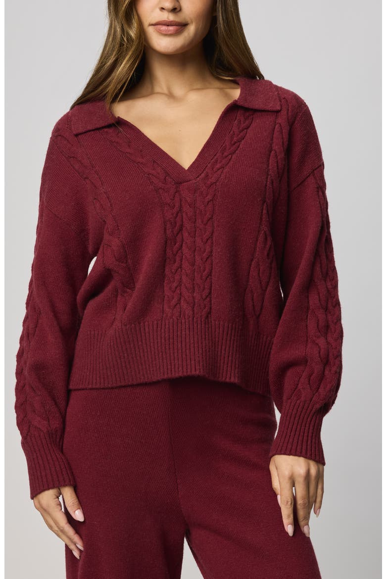 Jet Set Cable Stitch Polo Sweater, Main, color, CHERRY ON TOP RED