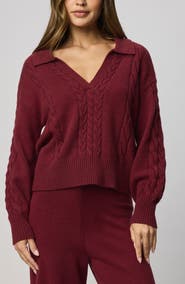 Splendid Jet Set Cable Stitch Polo Sweater