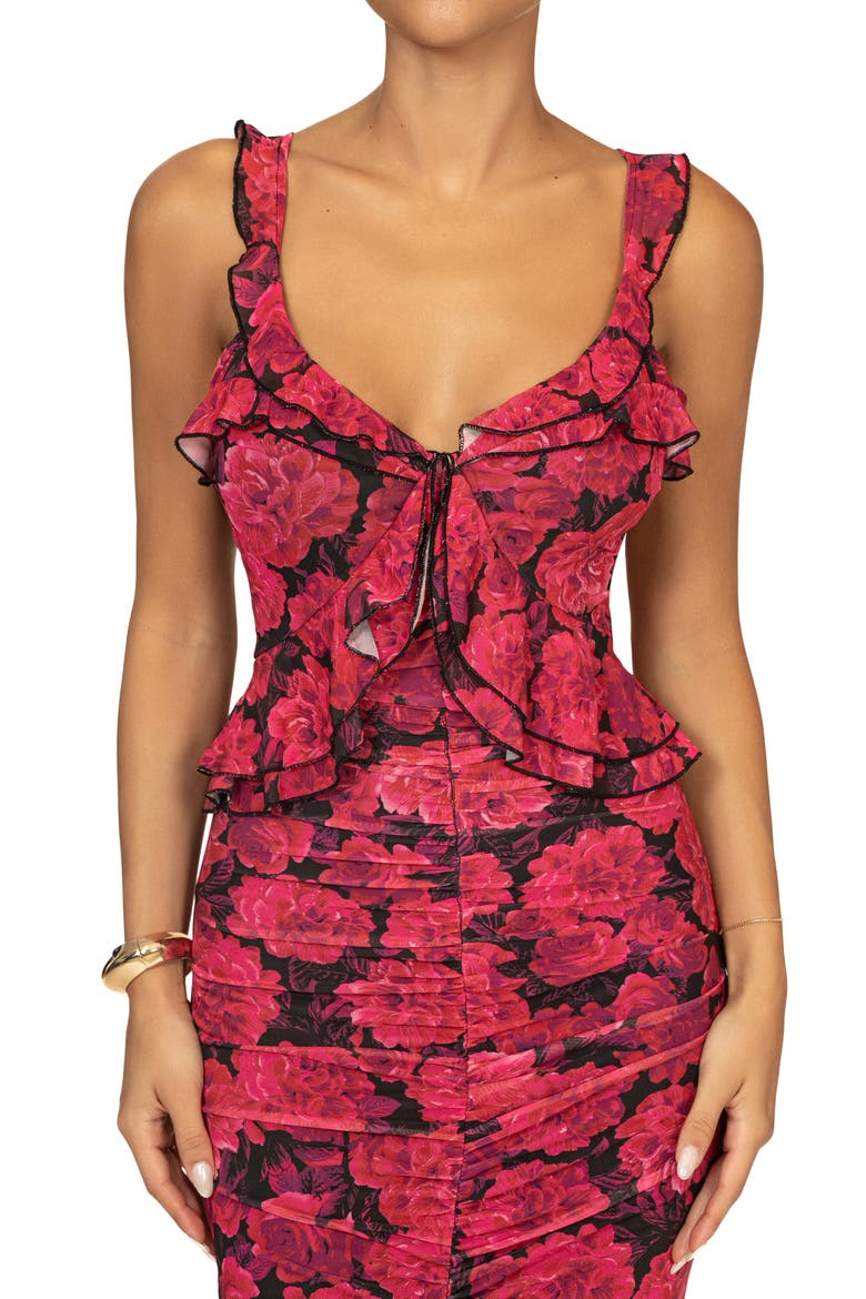 La Costa Ruffle Stretch Mesh High-Low Dress, Alternate, color, PINK