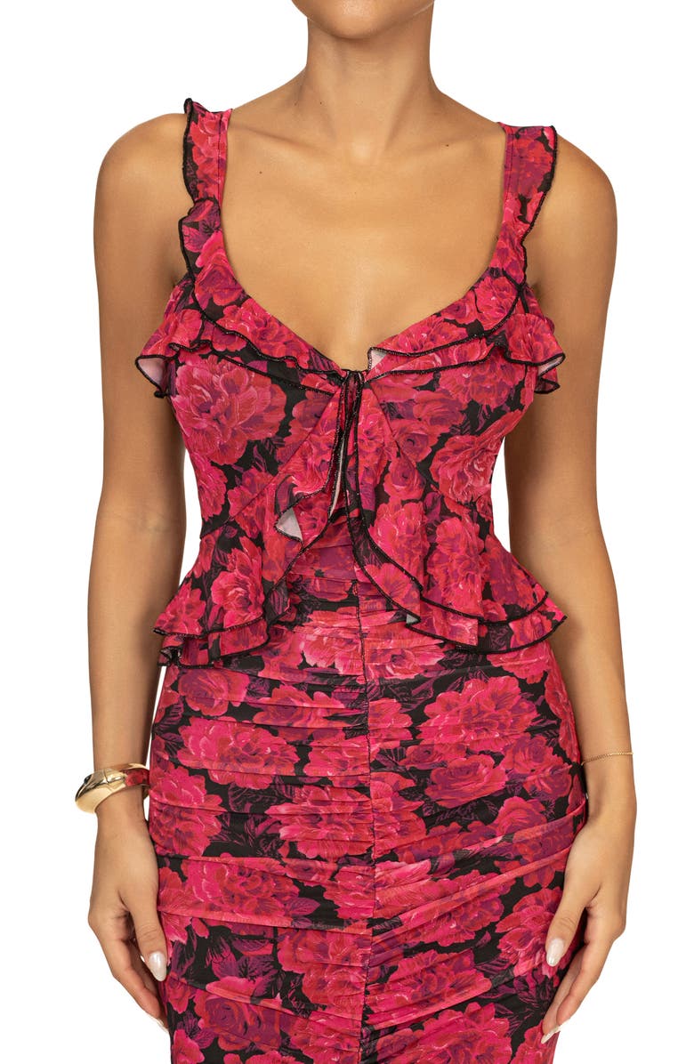 JLUXLABEL La Costa Ruffle Stretch Mesh High-Low Dress, Alternate, color,