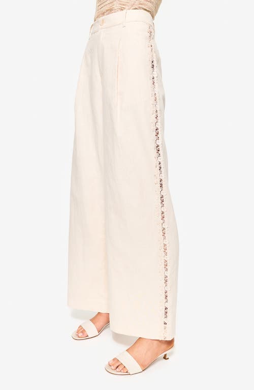Shop Cami Nyc Lorca Lace Inset Wide Leg Linen & Cotton Pants In Bone