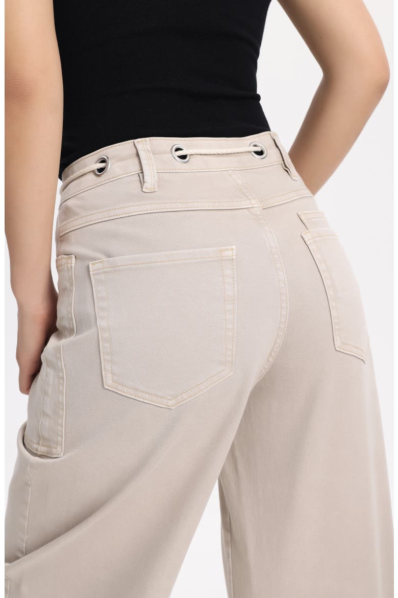 High Waist Drawstring Barrel Leg Jeans, Alternate, color, LIGHT KHAKI