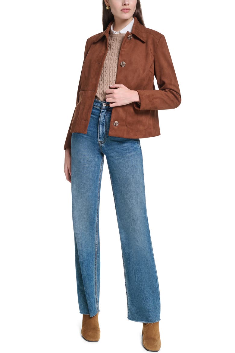 Faux Suede Button Front Jacket, Alternate, color, COGNAC