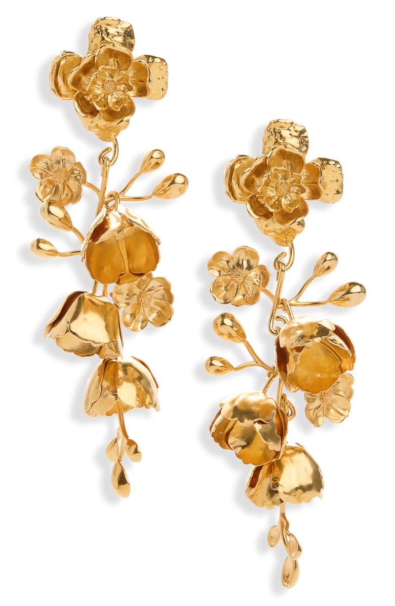 Chloé Floral Drop Earrings, Main, color, Vintage Gold