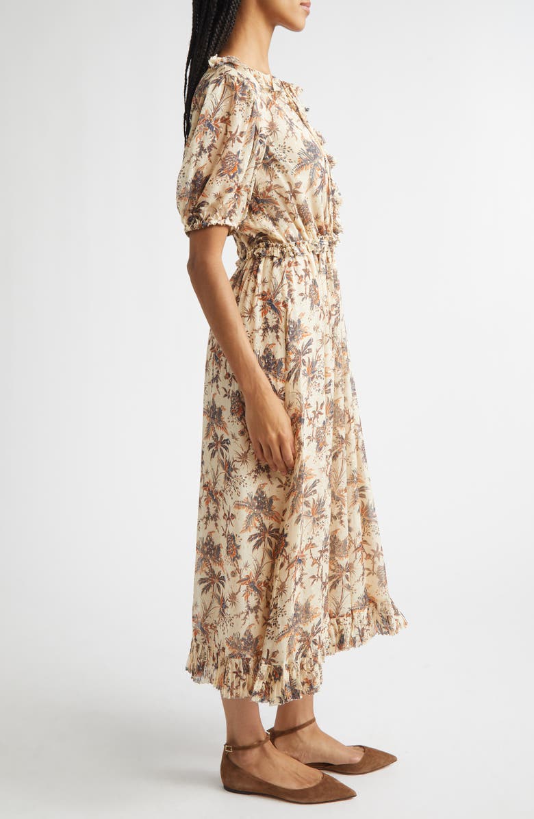 Ulla Johnson Rosamude Floral Puff Sleeve Midi Dress, Alternate, color, Cameo