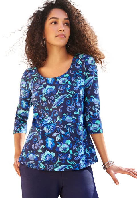 Stretch Cotton Scoop Neck Tee (Plus Available)