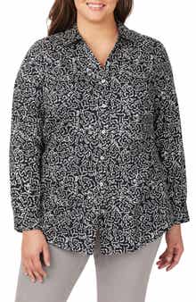 Foxcroft Faith Dot Print Cotton Button-Up Tunic Shirt