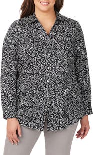 Foxcroft Faith Dot Print Cotton Button-Up Tunic Shirt