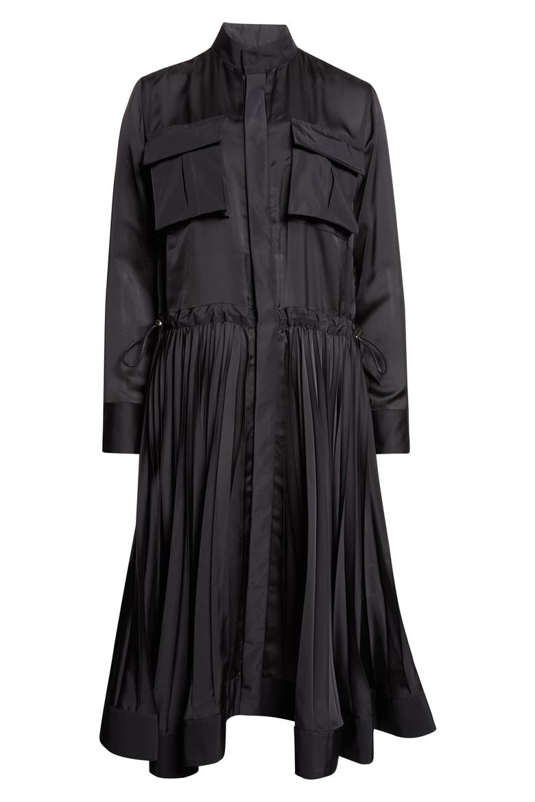 Taffeta Bonding & Satin Pleated Midi Dress, Alternate, color, BLACK