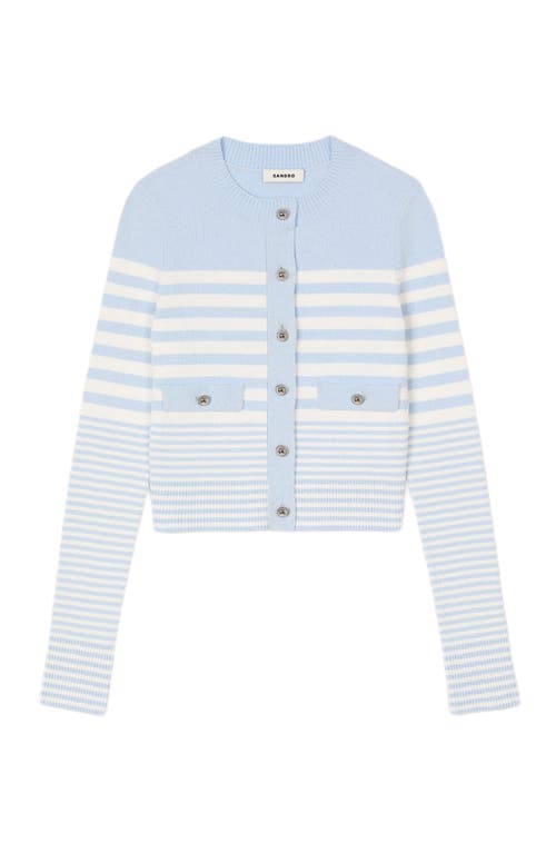 Sandro Terry-knit Striped Cardigan In Sky Blue
