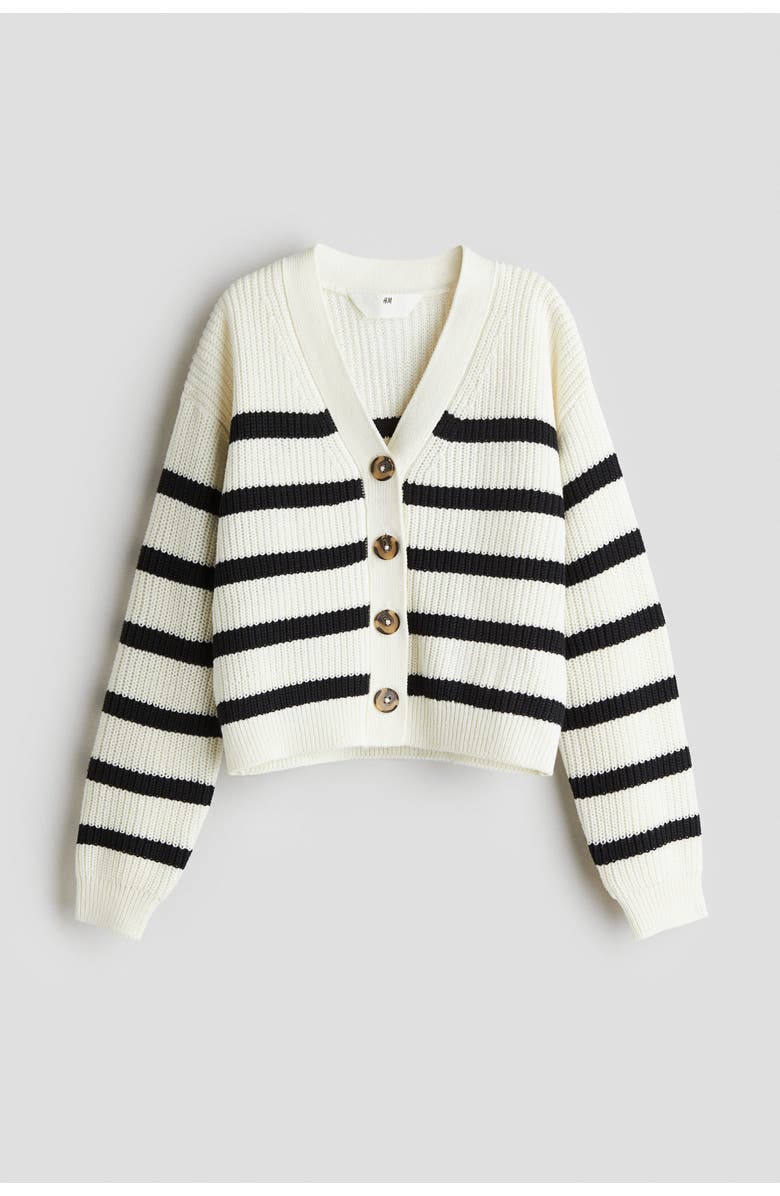 H&M Rib-knit cardigan, Main, color, White/Black Striped