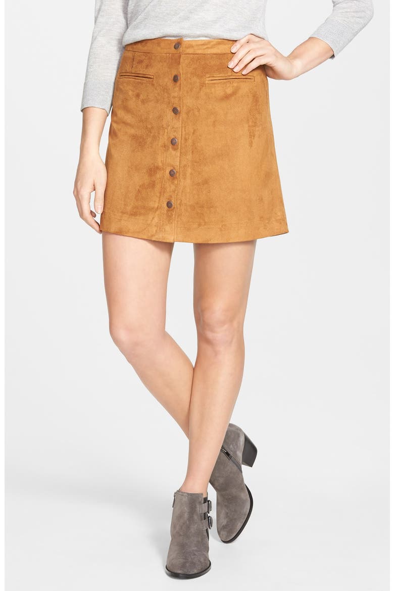 Faux Suede A-Line Miniskirt, Main, color, CEDAR