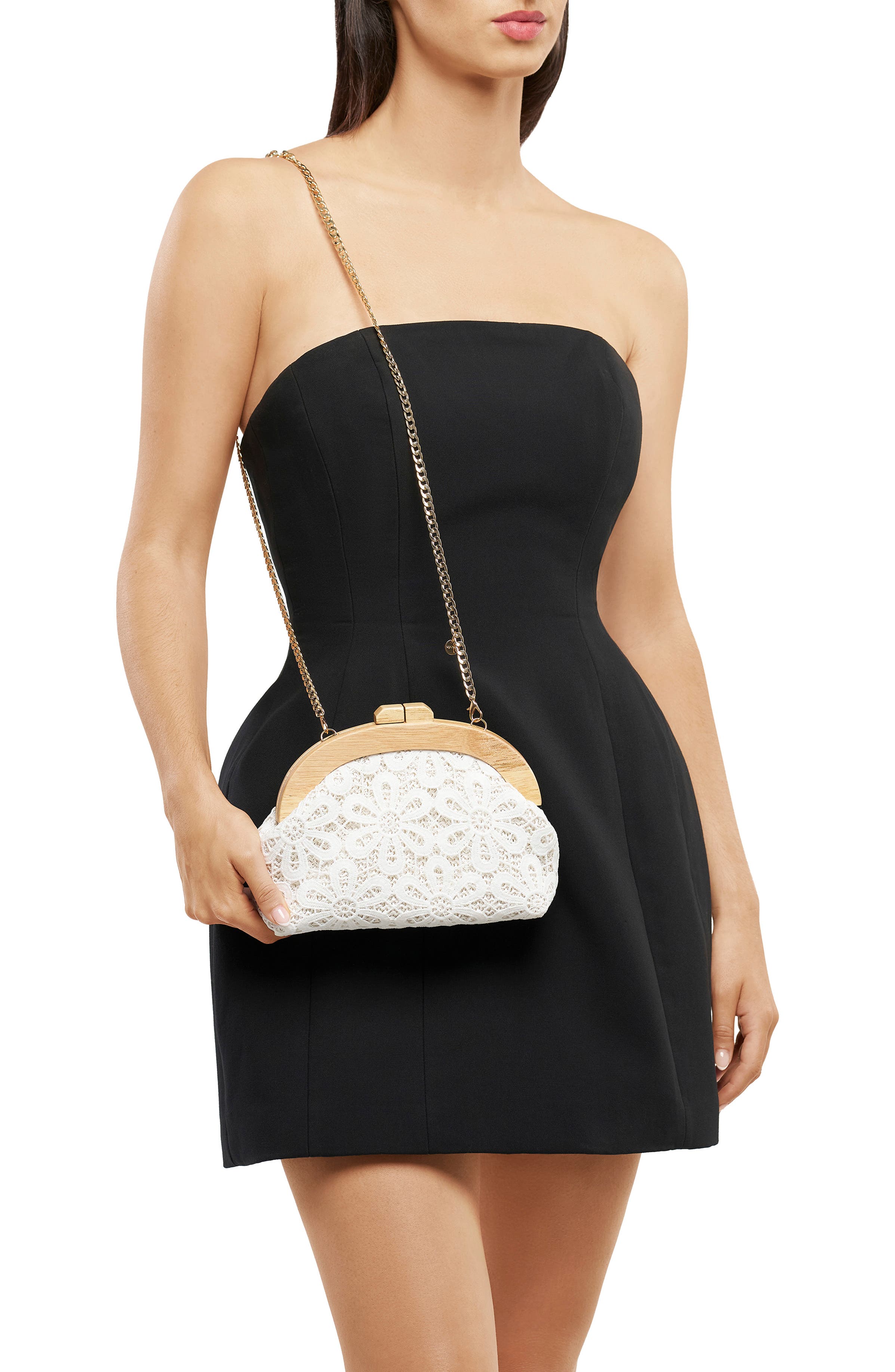 Bonnie Lace Clutch, Alternate, color, WHITE