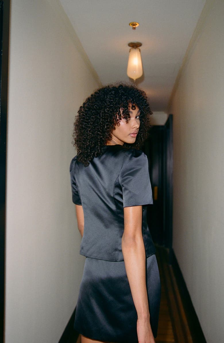 French Connection Jaxon Puff Sleeve Satin Button-Up Shirt, Alternate, color, 