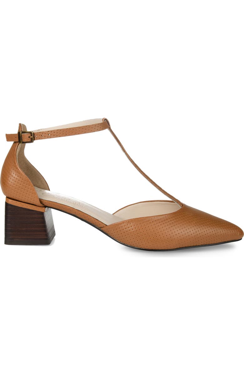 Journee Collection Cameela T-Strap Pointed Toe Pump, Alternate, color, Brown Leather