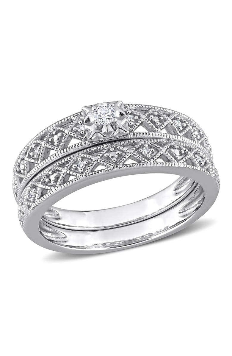 Julianna B. Diamond Filigree Bridal Ring Set, Main, color, Sterling Silver