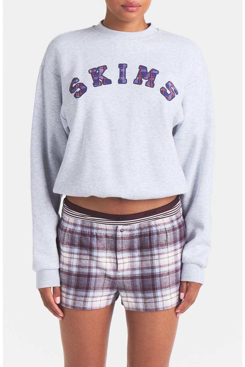 Logo Classic Crewneck Sweatshirt, Main, color, HEATHERGREY/ARCHED SKIMS PLAID