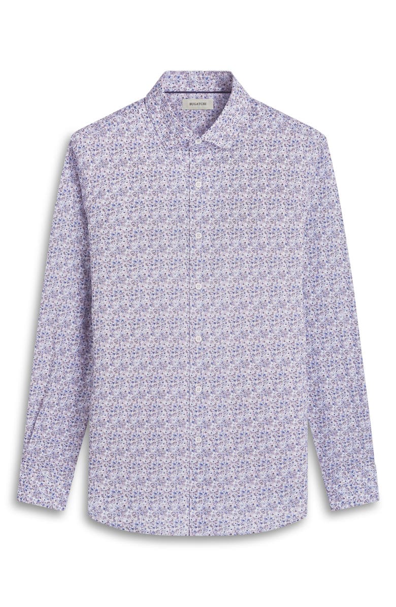 Bugatchi Axel Abstract Floral Shaped Fit Stretch Cotton Button-Up Shirt, Alternate, color, Almond