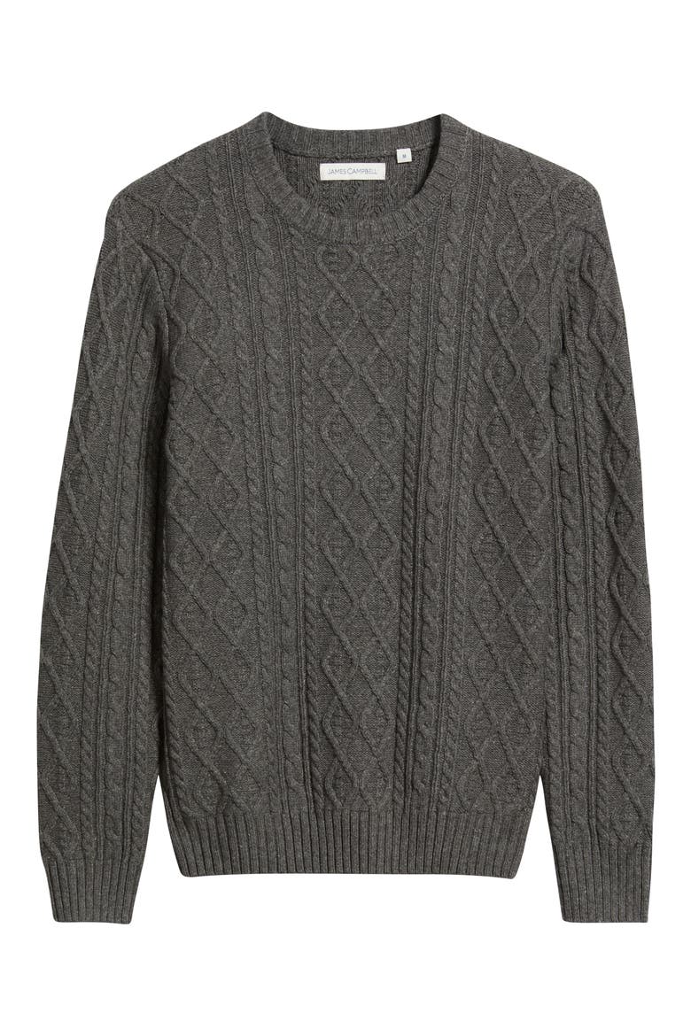 Foyer Cable Stitch Cotton & Wool Blend Sweater, Alternate, color, COAL