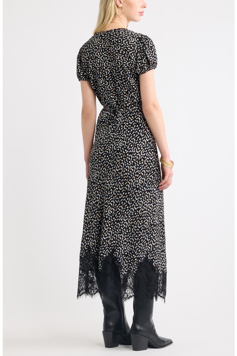 Lace Trim Bias Cut Midi Dress, Alternate, color, BLACK- BLUE MULTI DOT