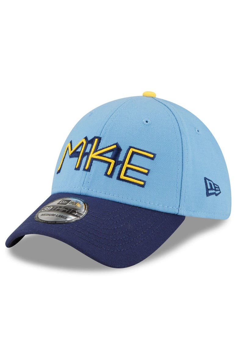 Men's New Era Powder Blue Milwaukee Brewers 2022 City Connect 39THIRTY Flex Hat, Main, color, Light Blue