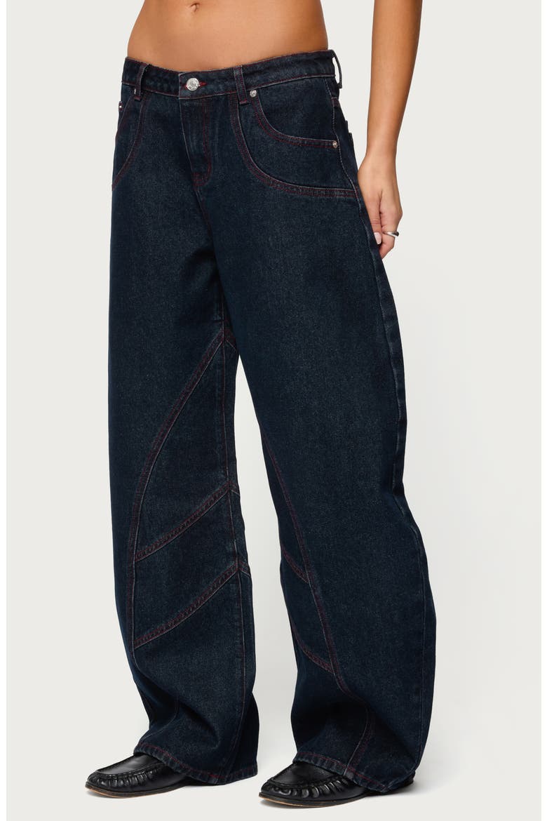 Double Pocket Low Rise Barrel Leg Jeans, Alternate, color, DARK-BLUE