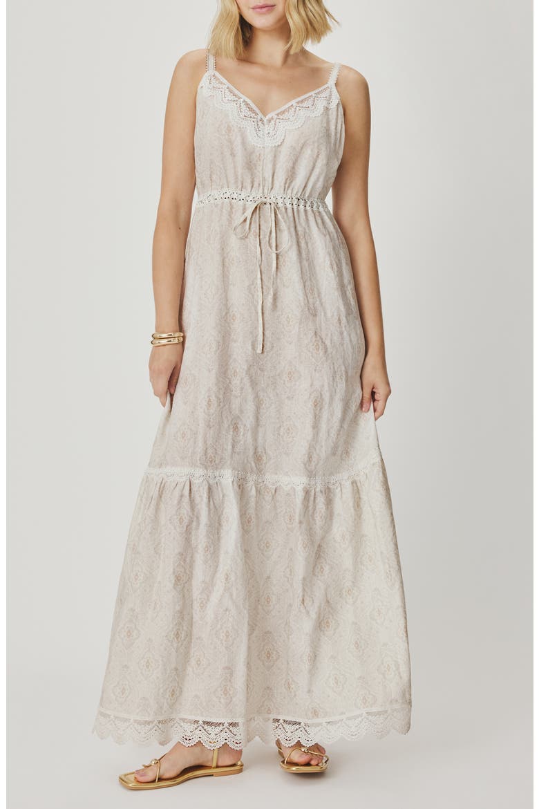 Anastasia Lace Trim Print Sleeveless Maxi Dress, Main, color, ANTIQUE PEARL IVORY PAISLEY