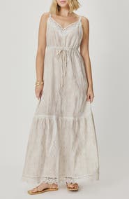 Splendid Anastasia Lace Trim Print Sleeveless Maxi Dress