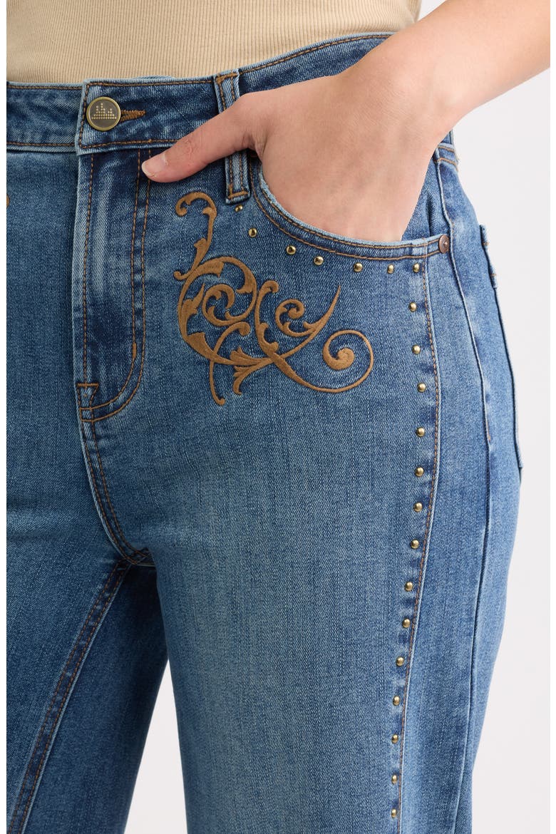 Stud Embroidered Wide Leg Jeans, Alternate, color, MEDIUM INDIGO