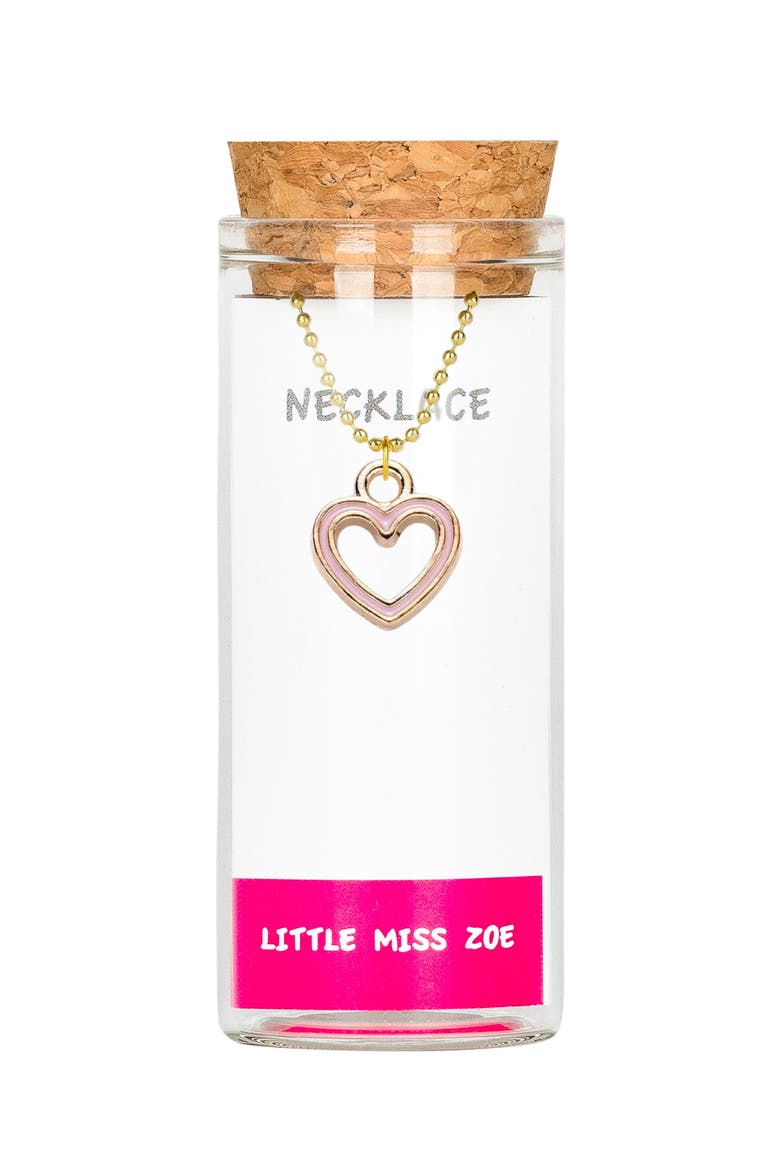 Heart Charm Necklace in Gift Bottle, Main, color, Pink