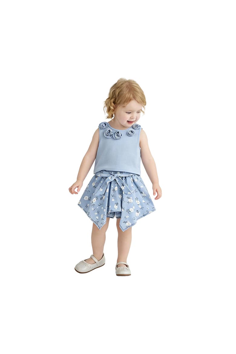 Floral Bow Short Set, Alternate, color, Blue