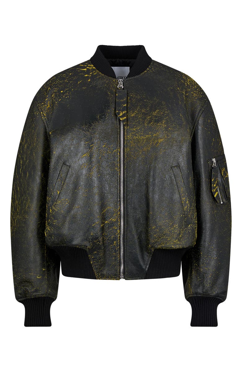 The Attico Anja Punk Paint Splatter Oversize Leather Bomber Jacket, Main, color, 