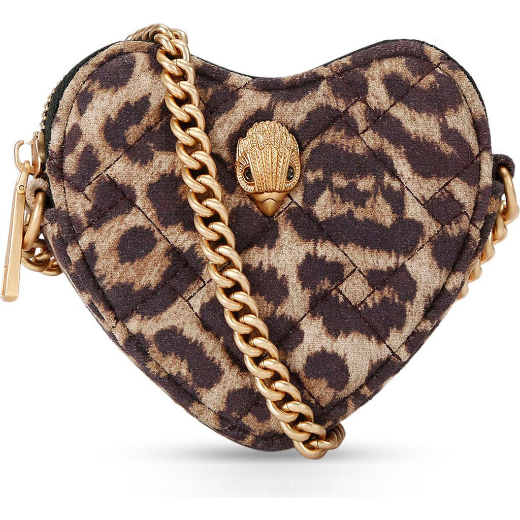Kurt Geiger London Micro Kensington Heart Quilted Leather Crossbody Bag in Open Brown