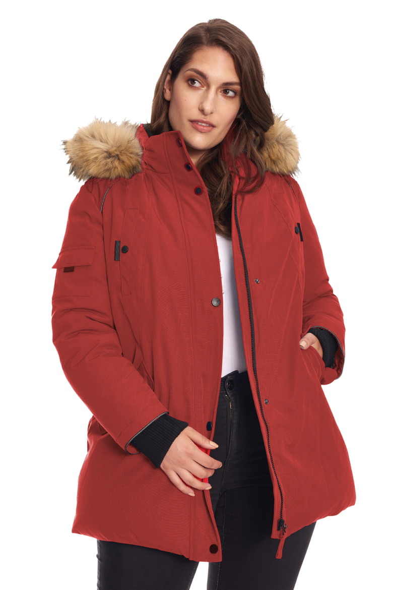 GLACIER PLUS SIZE - Vegan Down Classic Winter Parka Jacket, Main, color, CRIMSON