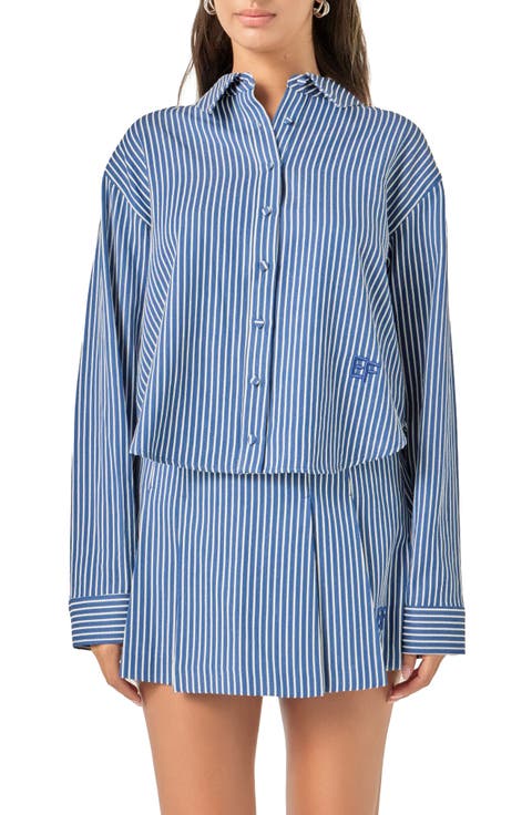Sports Club Stripe Crop Button-Up Shirt