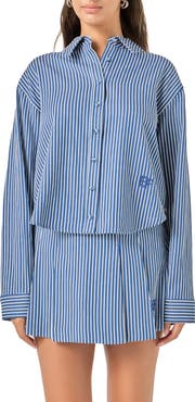English Factory Sports Club Stripe Crop Button-Up Shirt