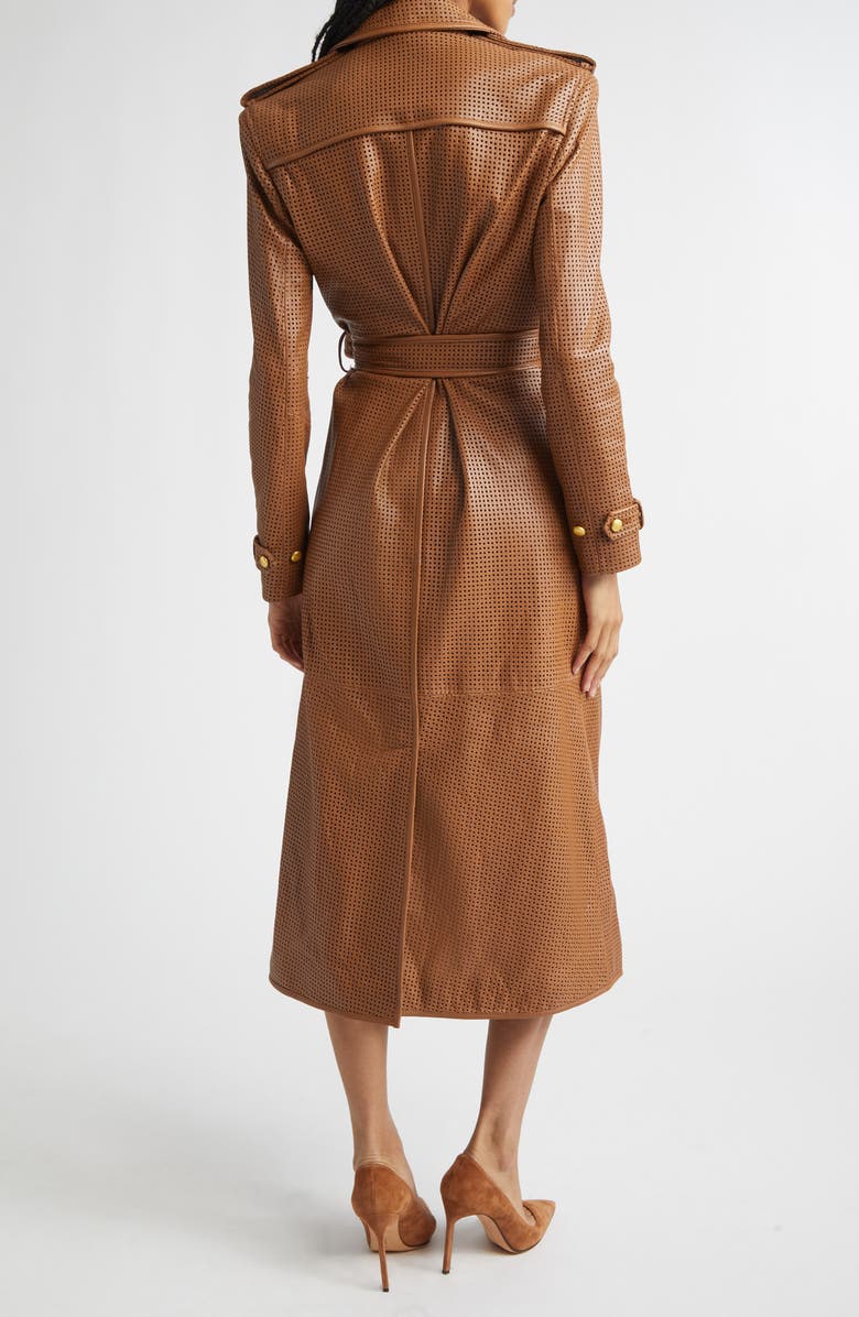 L'AGENCE Baylee Perforated Leather Trench Coat, Alternate, color, Soft Cognac