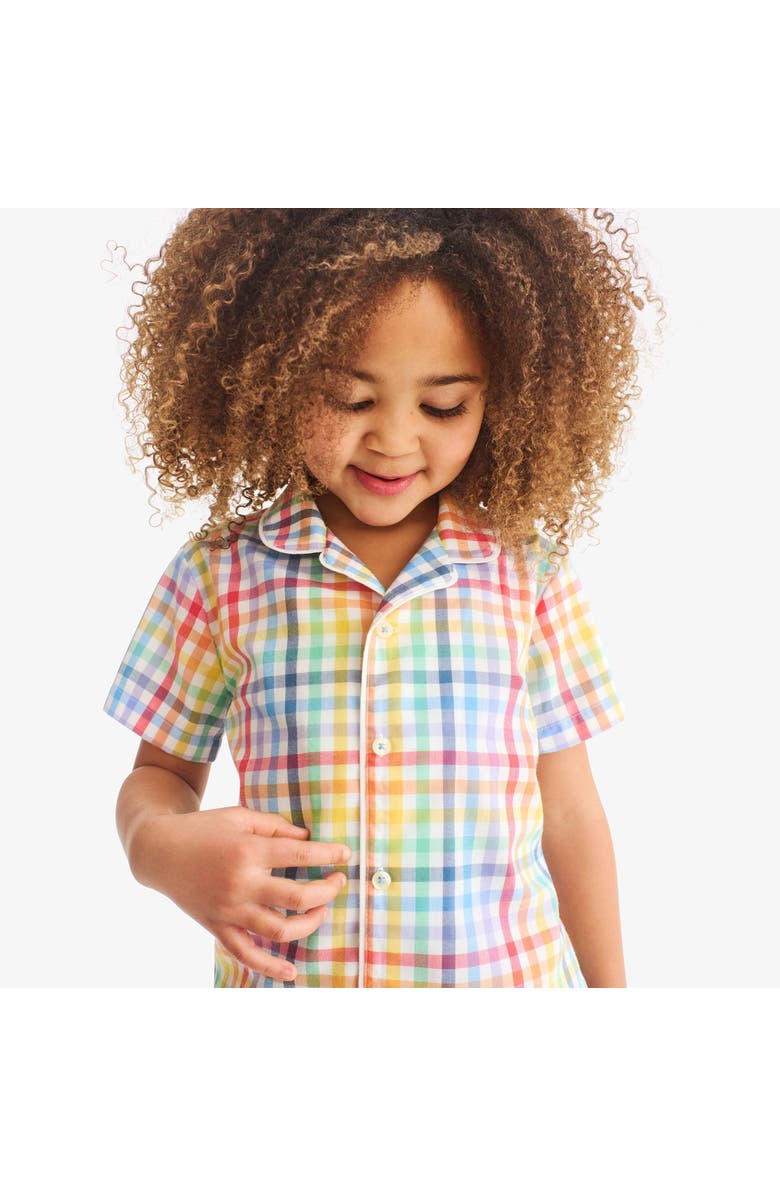 Primary Kids Short Sleeve Pj Top In Rainbow Plaid, Alternate, color, Ivory Rainbow Plaid