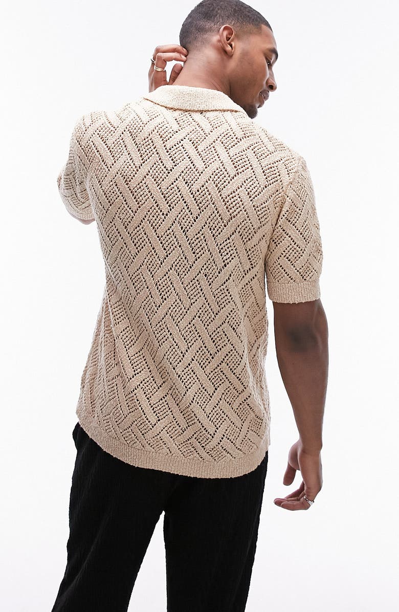 Topman Open Stitch Cotton Blend Button-Up Shirt, Alternate, color,